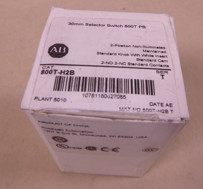 ALLEN BRADLEY 800T-H2B Selector Switch 2-Position 800T 30mm , Ser T | Electrical MRO Replacement Parts &amp; Components and Commercial Electrical Supplies Company