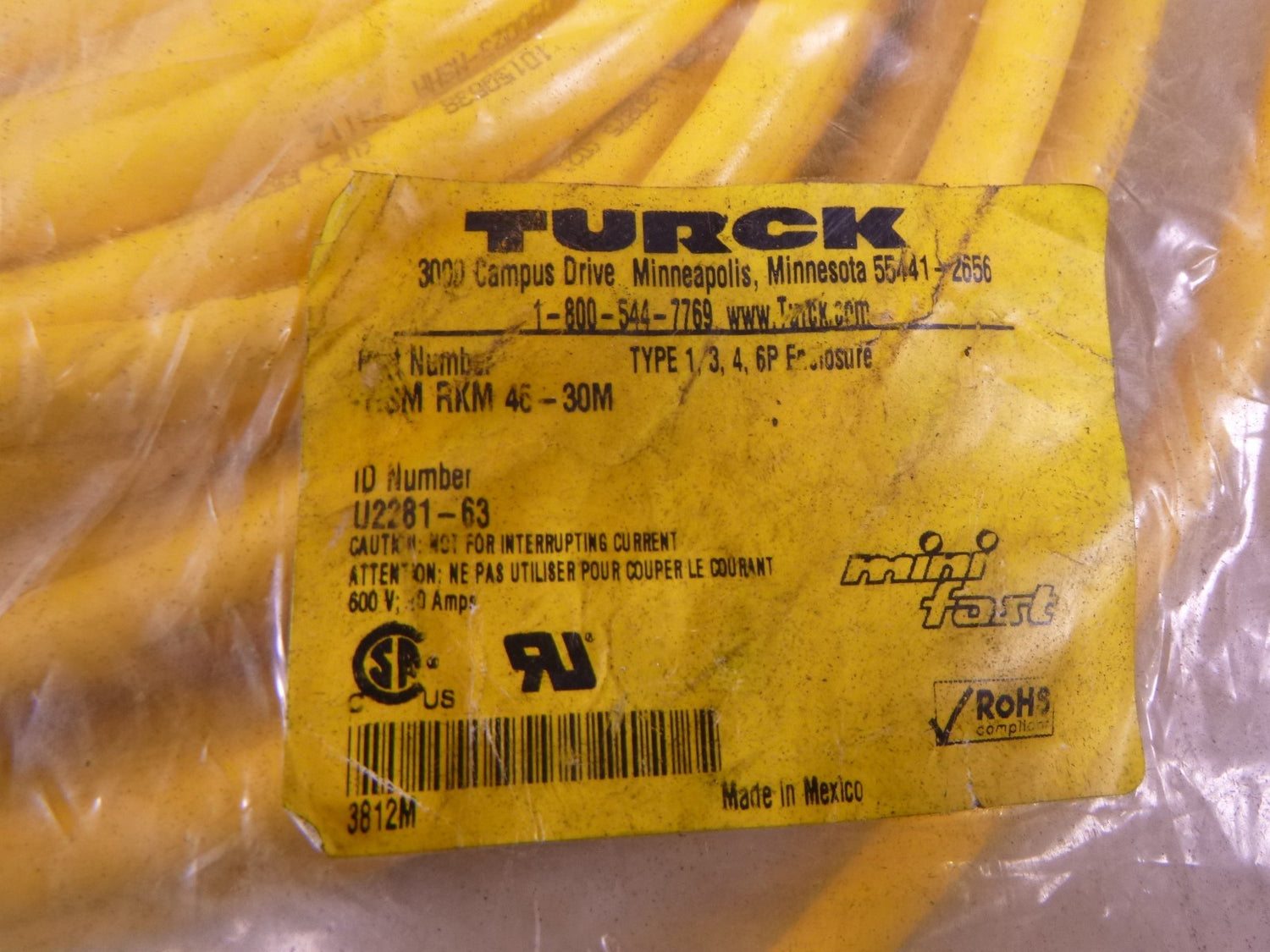 TURCK RSM RKM 46-30M Service Cable Cordset 4-Pin 30M Mini Fast , U2281-63 | Electrical MRO Replacement Parts &amp; Components and Commercial Electrical Supplies Company