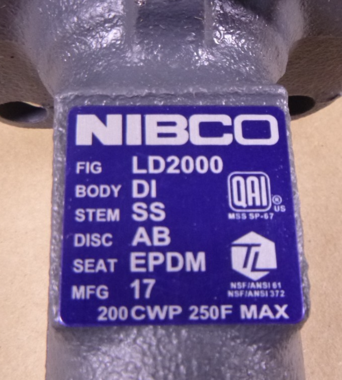 Nibco LD2000 2-1/2" Butterfly Valve w/ Lever , EPDM, 200CWP 250F Max | Industrial MRO Replacement Parts, Manufacturing Machine Parts & Components, Heavy Equipment Parts Supplier