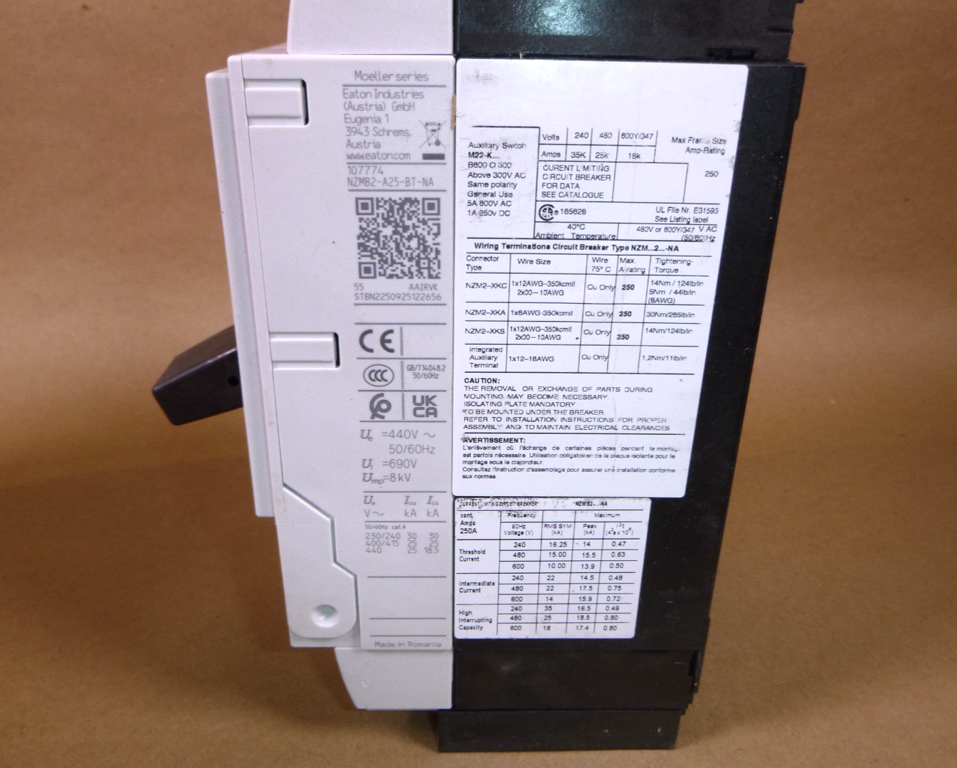 NZMB2-A25-BT-NA Eaton Molded Case Circuit Breaker 25 Amp 3 Pole NZM2-Frame | Electrical MRO Replacement Parts &amp; Components and Commercial Electrical Supplies Company