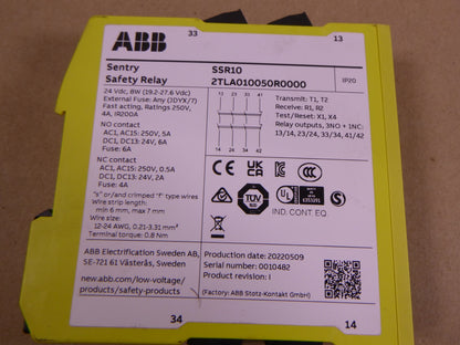 2TLA010050R000 ABB Safety Relay Sentry SSR10 24VDC 8W IP20 5A 6A | Electrical MRO Replacement Parts &amp; Components and Commercial Electrical Supplies Company