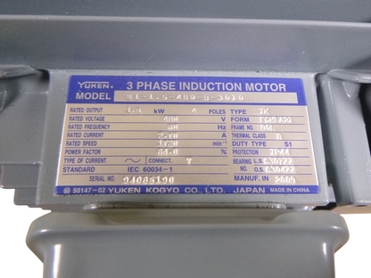 Yuken Kogyo M1-1.5-480-B-3010 3-Phase Induction Motor 90L 1.5kw 4Pole 480V | Industrial Electric Motors, Pumps &amp; Parts