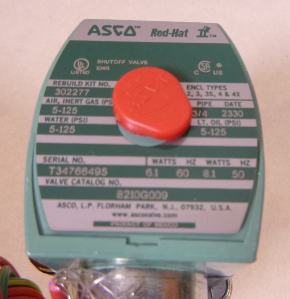 ASCO RedHat Solenoid Valve 3/4" 8210G009 , 6.1W 60Hz / 8.1W 50Hz, MP-C-080