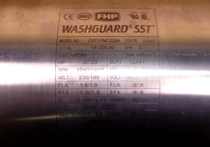 191205 Leeson Stainless Washdown Duty Motor 1/2HP 1750RPM 56C TENV 208-230/460 | Industrial Electric Motors, Pumps &amp; Parts