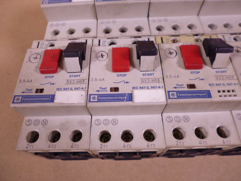 (Lot Of 11) Telemecanique GV2-M08 Motor Circuit Breaker 2.5-4A | Electrical MRO Replacement Parts & Components and Commercial Electrical Supplies Company