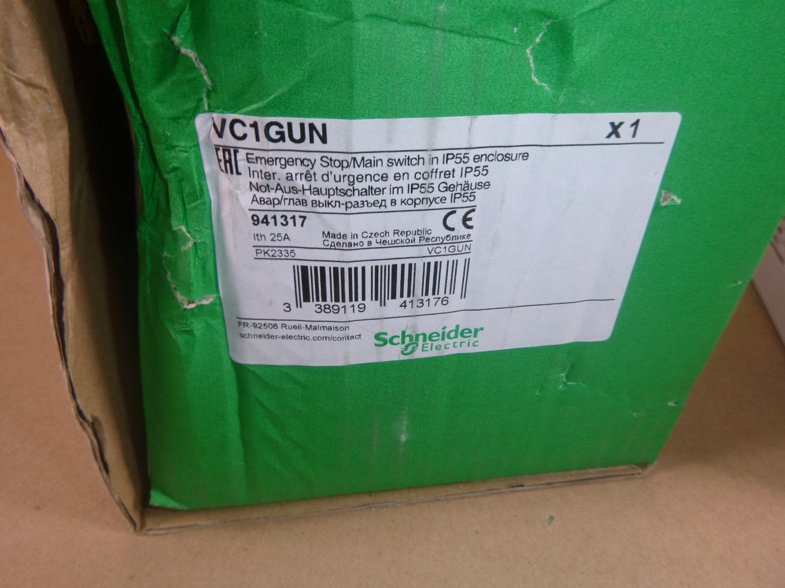 Schneider Electric VC1GUN Picture TeSys Vario Enclosed Emergency Switch 20 Amp | Electrical MRO Replacement Parts &amp; Components and Commercial Electrical Supplies Company