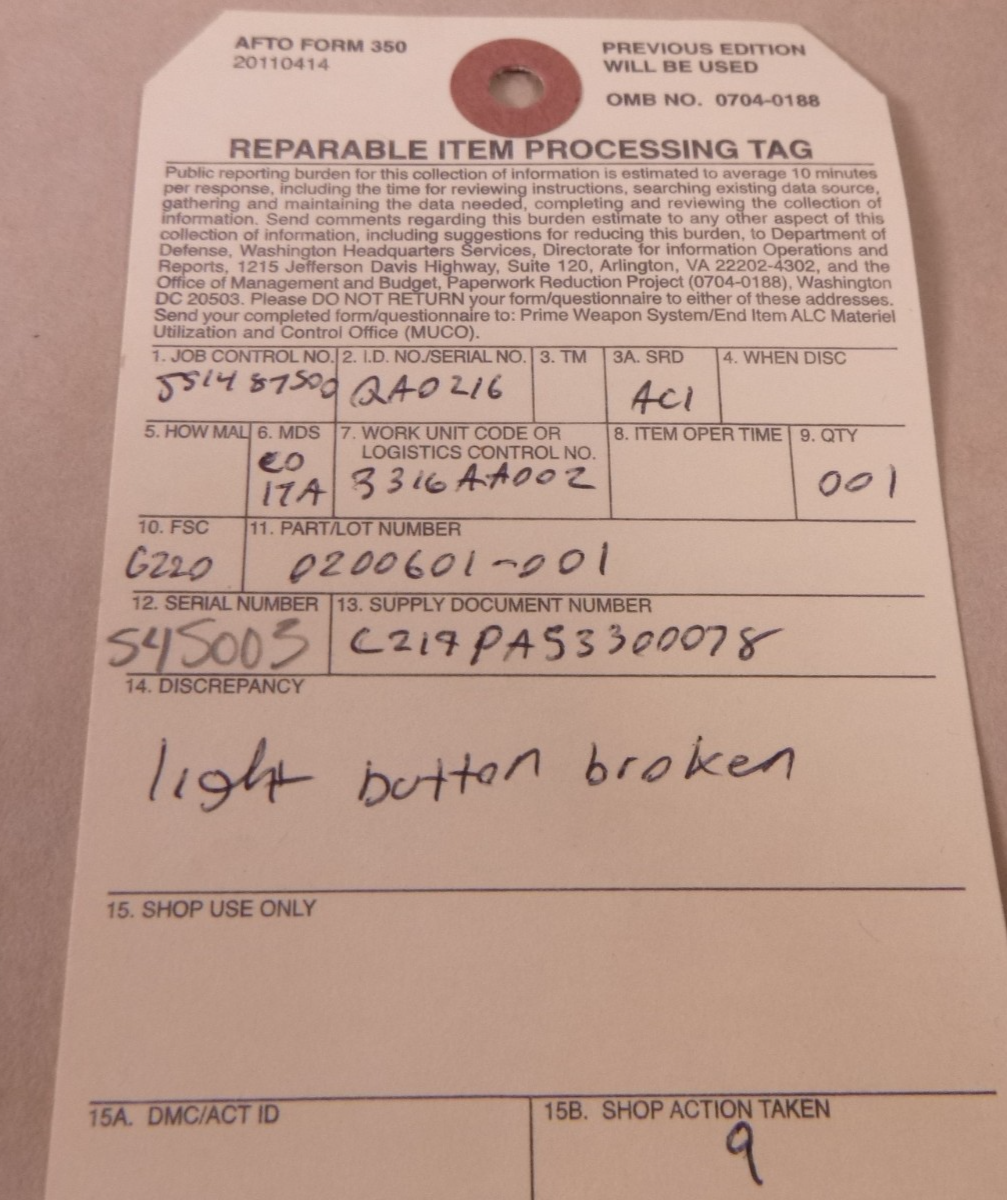 (Needs Repair) 0200601-001 Cockpit Light , 17B9E3027-1 , 6220-01-417-8044