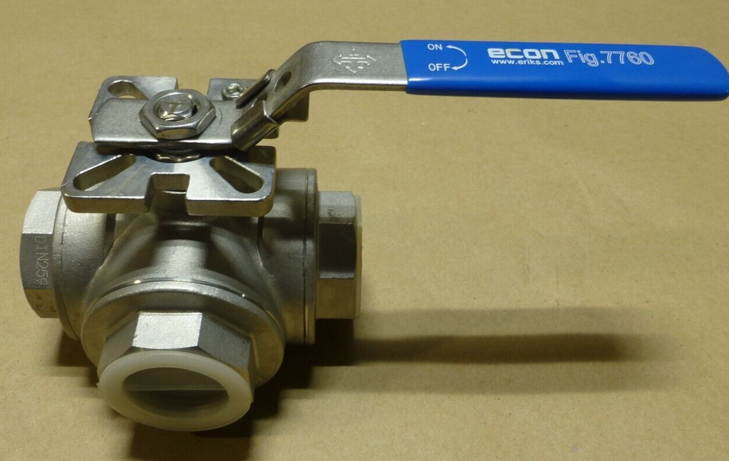 ECON 7760 STAINLESS STEEL 3-WAY BALL VALVE 1-1/4" THREADED | Industrial MRO Replacement Parts, Manufacturing Machine Parts & Components, Heavy Equipment Parts Supplier