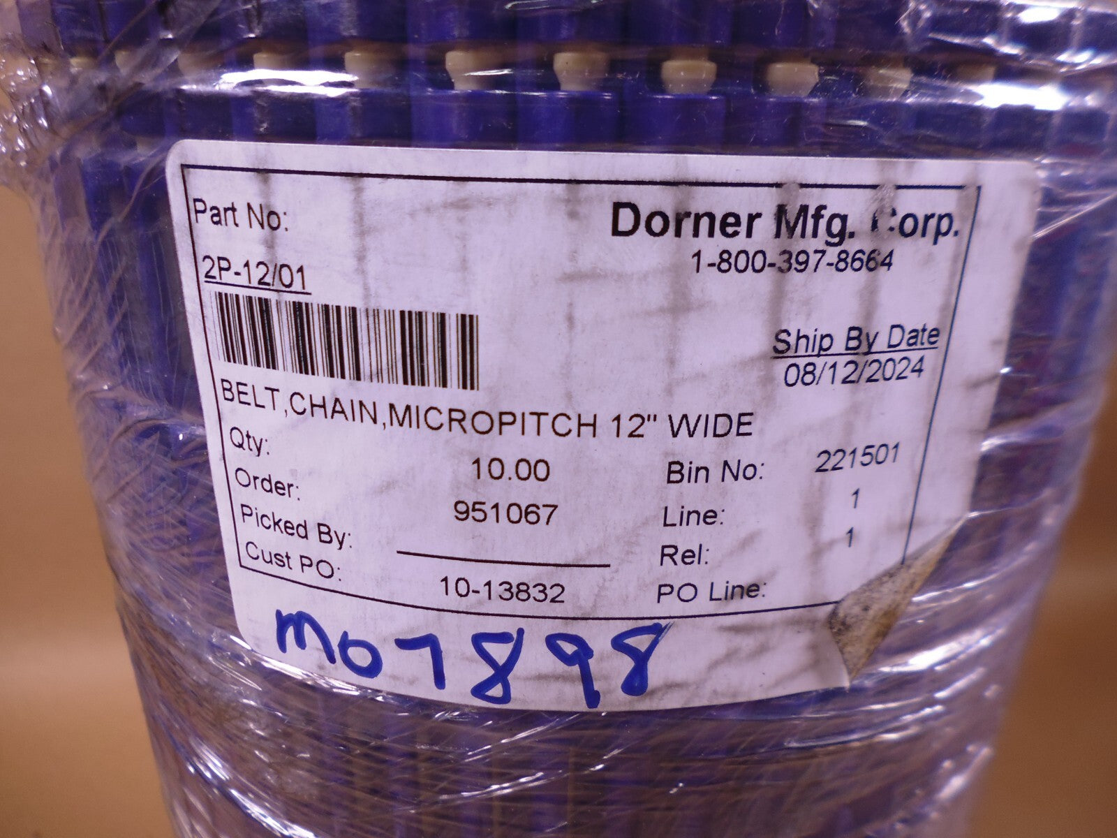 Dorner Micropitch 12" Wide Conveyor Chain Belt Acetal Blue , 2P-12/01 | Industrial MRO Replacement Parts, Manufacturing Machine Parts &amp; Components, Heavy Equipment Parts Supplier
