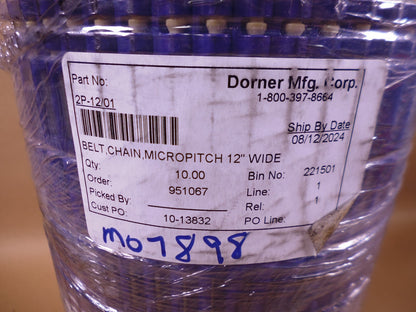 Dorner Micropitch 12" Wide Conveyor Chain Belt Acetal Blue , 2P-12/01 | Industrial MRO Replacement Parts, Manufacturing Machine Parts &amp; Components, Heavy Equipment Parts Supplier