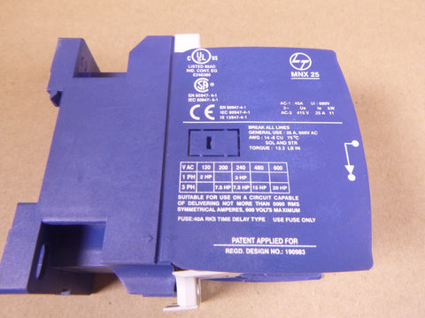 L&T MNX 25 Switchgear CS 94110 Contactor Relay 240V Coil 3-Pole