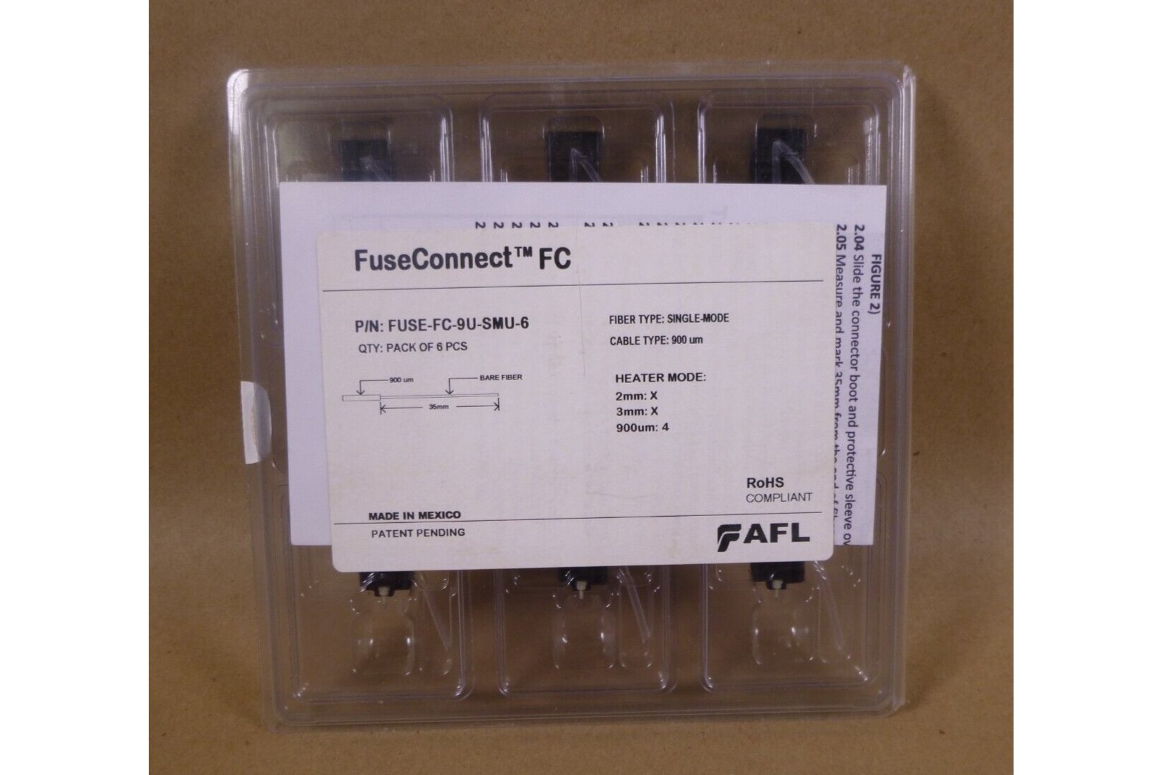 AFL FuseConnect 900um FC Fiber Optic Connector, 6-Pack, FUSE-FC-9U-SMU-6 | Electrical MRO Replacement Parts &amp; Components and Commercial Electrical Supplies Company