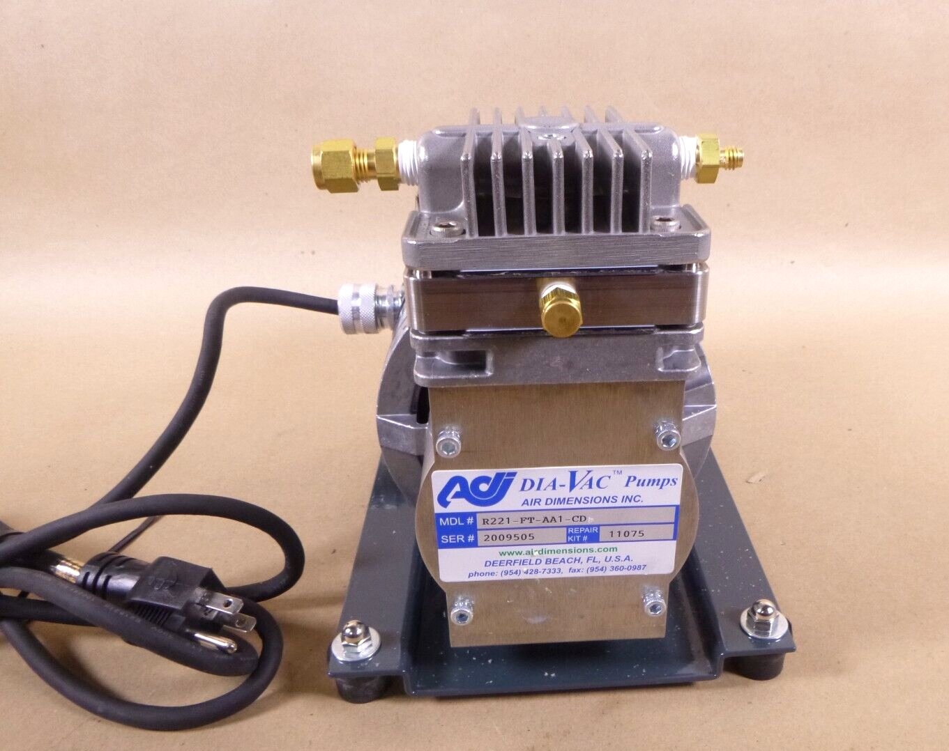 AIR DIMENSIONS Dia-Vac 1/8Hp 115VAC Double Diaphragm Vacuum Pump R221-FT-AA1-CD | Industrial Electric Motors, Pumps &amp; Parts
