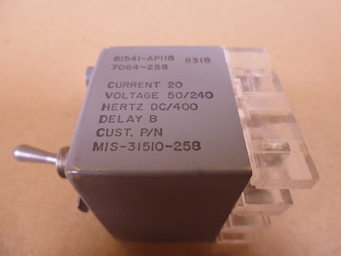 Airpax AP1167064 - 258 Circuit Breaker 20A 3Pole 50/240V 400DC HZ MIS - 31510/258 - Royal Equipment AIRPAX