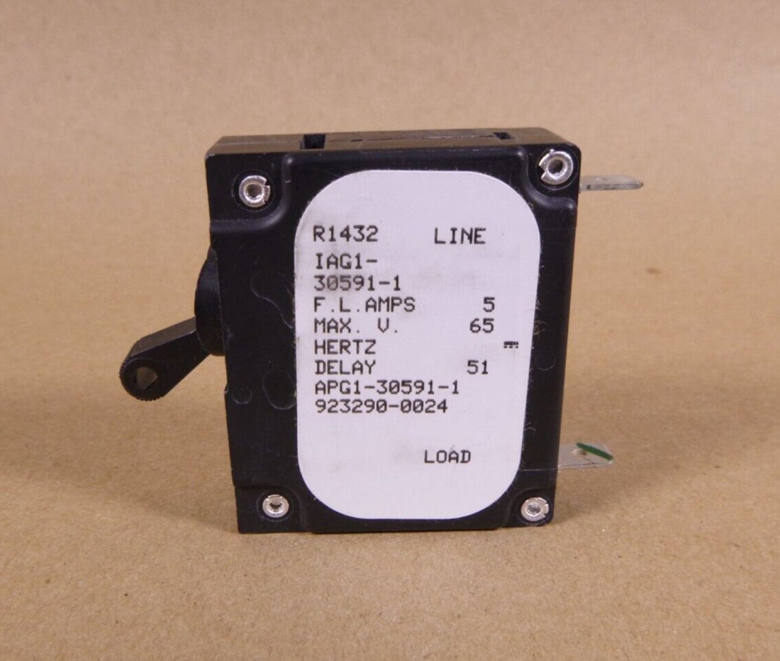 Airpax IAG1-30591-1 Circuit Breaker (Hydraulic Delay) 5A AC DC Lever Panel Mount | Electrical MRO Replacement Parts &amp; Components and Commercial Electrical Supplies Company