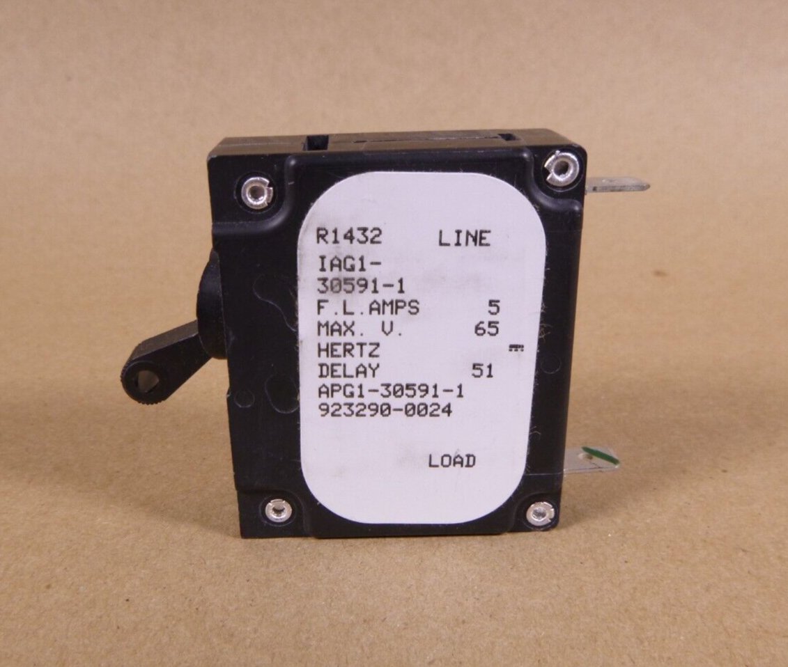 Airpax IAG1-30591-1 Circuit Breaker (Hydraulic Delay) 5A AC DC Lever Panel Mount | Electrical MRO Replacement Parts &amp; Components and Commercial Electrical Supplies Company