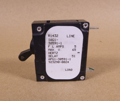 Airpax IAG1-30591-1 Circuit Breaker (Hydraulic Delay) 5A AC DC Lever Panel Mount | Electrical MRO Replacement Parts &amp; Components and Commercial Electrical Supplies Company