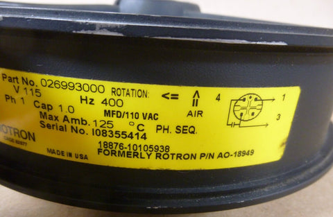 Ametek Rotron 026993000 Saucer T Tubeaxial Fan 654DH 400HZ 115V 3780RPM 1PH - Royal Equipment AMETEK