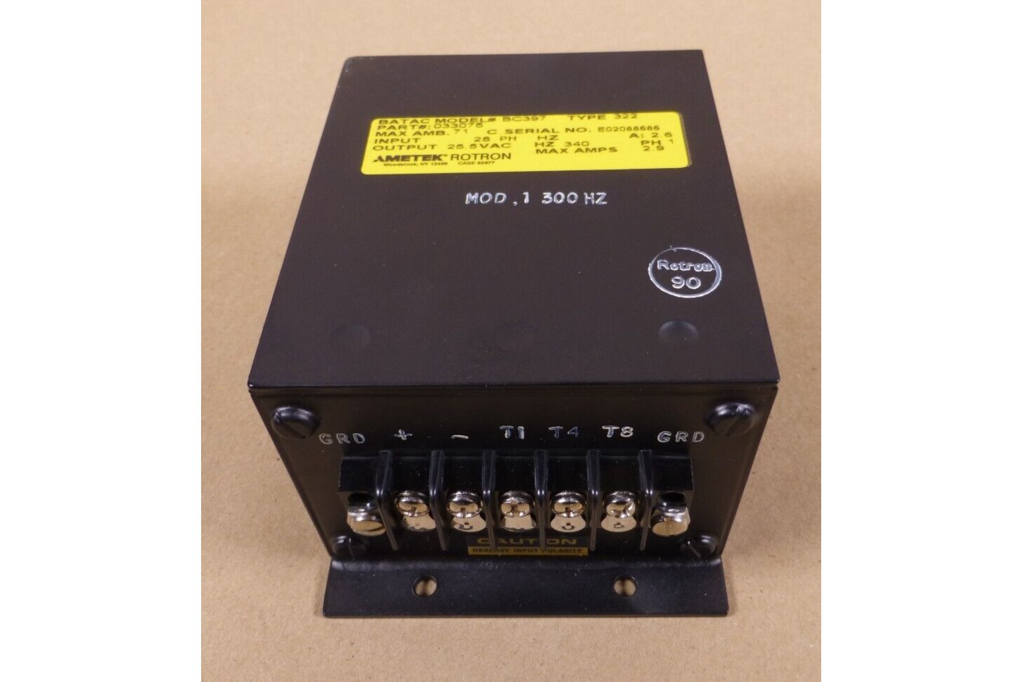 AMETEK ROTRON BC397 TYPE 322 STATIC POWER INVERTER 033075 28PH 340HZ 2.9A | Electrical MRO Replacement Parts &amp; Components and Commercial Electrical Supplies Company