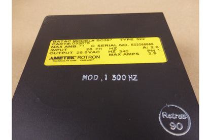 AMETEK ROTRON BC397 TYPE 322 STATIC POWER INVERTER 033075 28PH 340HZ 2.9A | Electrical MRO Replacement Parts &amp; Components and Commercial Electrical Supplies Company