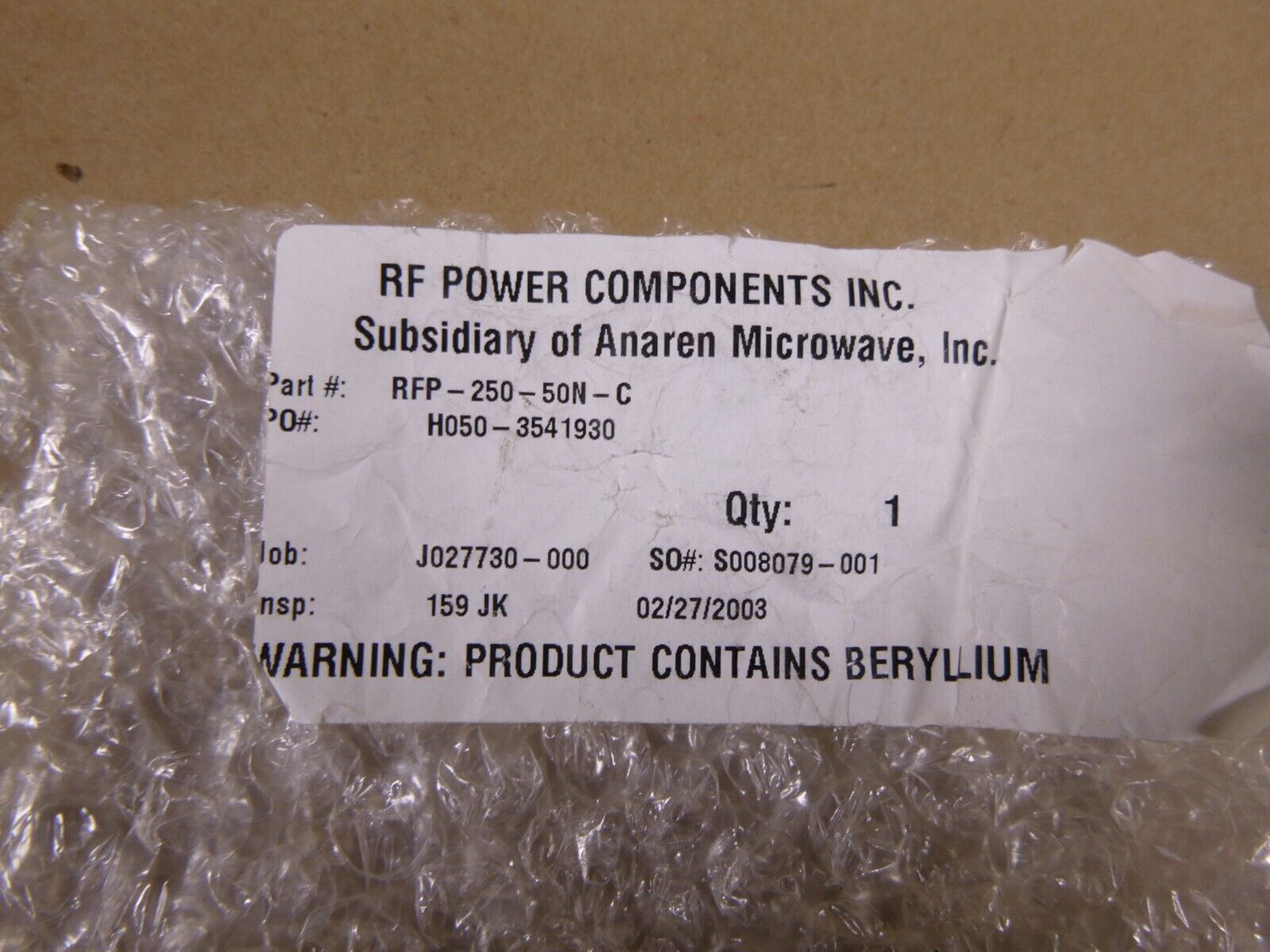 Anaren Microwave Coaxial Terminator RFP-500-50N-C, Frequency 0-3000 MHZ 100 Watt | Electrical MRO Replacement Parts &amp; Components and Commercial Electrical Supplies Company