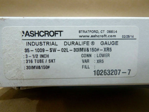 Ashcroft 1009SW 3½˝ Stainless Steel Ammonia Pressure Gauge 0 - 150 Psi - Royal Equipment ASHCROFT