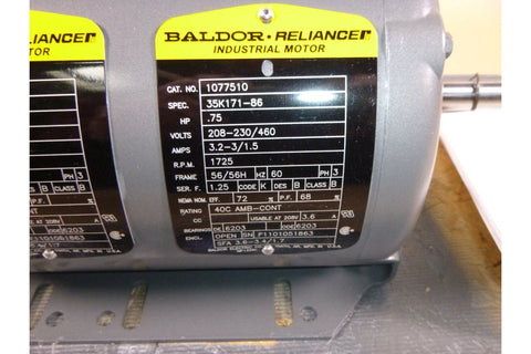 Baldor Electric 3/4 Hp, 1800 Rpm, 56H Frame, 3 Phase, Resilient Base Fan Motor - Royal Equipment Royal Equipment