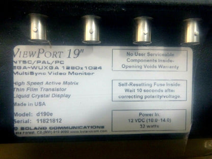 Boland Communications View Port 19" NTSC / PAL / PC Multi Sync Video Monitor USA | Industrial MRO Replacement Parts, Manufacturing Machine Parts &amp; Components, Heavy Equipment Parts Supplier