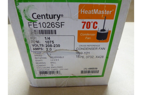 Century 1/4 HP, 208/230V, 1075 RPM Condenser Fan Motor 1 Speed 5 - 5/8" Dia. TEAO - Royal Equipment CENTURYCondenser Fan Motor