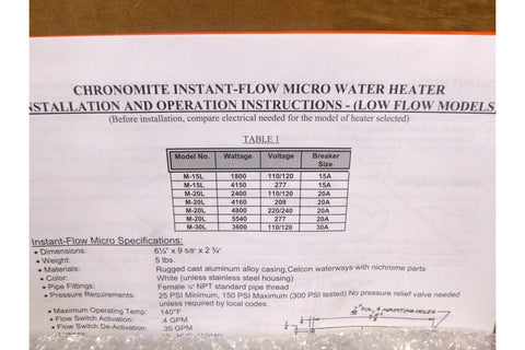 Chronomite M - 15L/277 Point - of - Use Thermostatic Tankless Water Heater 277V 15A - Royal Equipment Royal Equipment