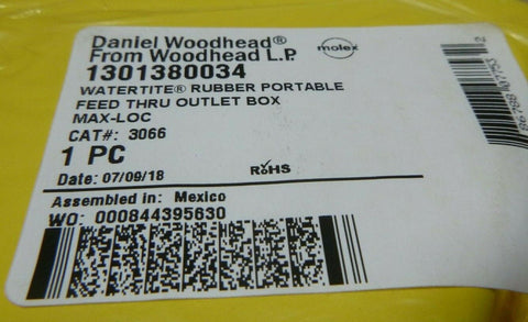 DANIEL WOODHEAD 3066 WATERTITE RUBBER PORTABLE FEED THRU OUTLET BOX FS/FD 4 - 1/4" - Royal Equipment DANIEL WOODHEAD