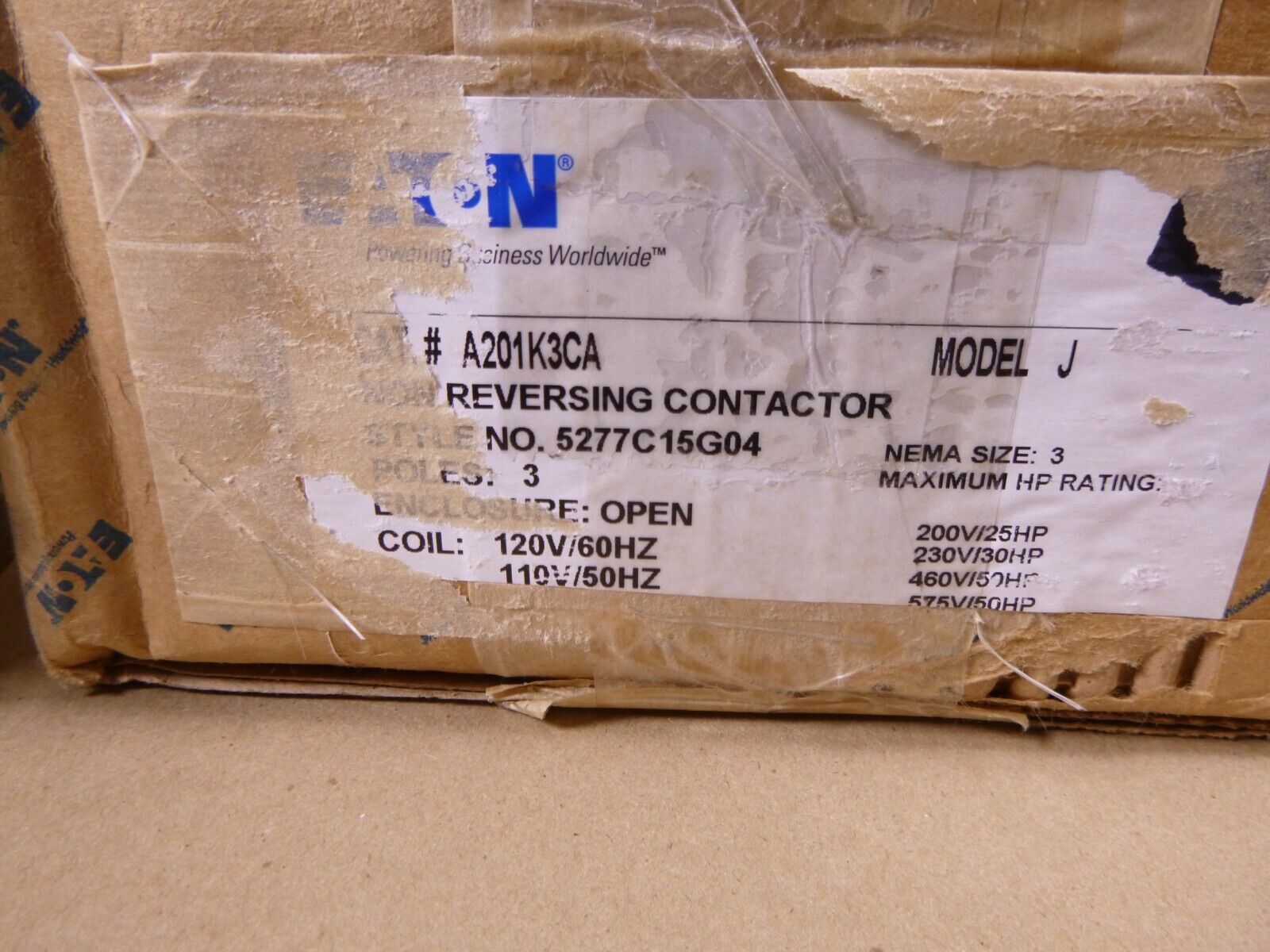 Eaton A201K3BA Non-Reversing Contactor, 90A, Two-pole open, Size 3, A200 series | Electrical MRO Replacement Parts &amp; Components and Commercial Electrical Supplies Company