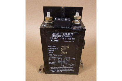 Eaton M83383/02-03 Remote Control Circuit Breaker 10A 28VDC 400Hz SM600BA10A1 | Electrical MRO Replacement Parts &amp; Components and Commercial Electrical Supplies Company