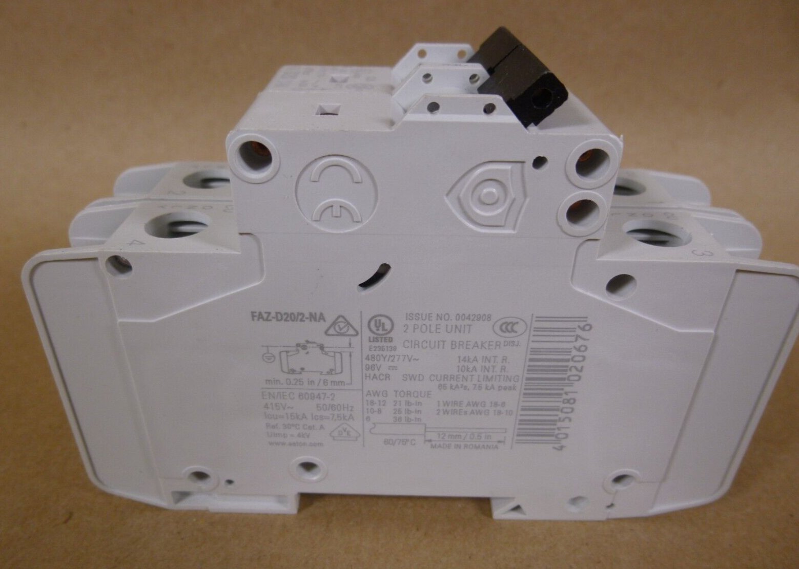 EATON MOELLER FAZ-D20/2-NA Circuit Breaker 2 Pole 20 AMP 480Y/277VAC , 102191 | Electrical MRO Replacement Parts &amp; Components and Commercial Electrical Supplies Company