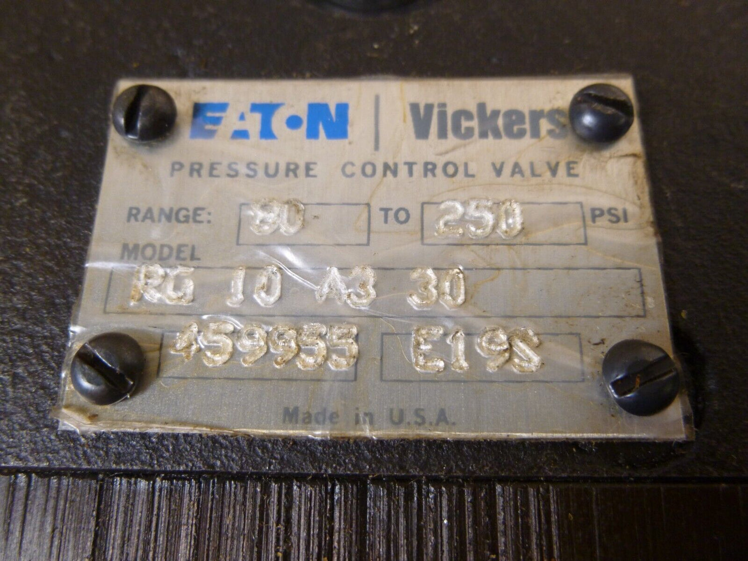 Eaton Vickers RG-10-A3-30 Manual Pressure Control Valve 80 - 250 Psi, RG10A330 | Industrial MRO Replacement Parts, Manufacturing Machine Parts &amp; Components, Heavy Equipment Parts Supplier