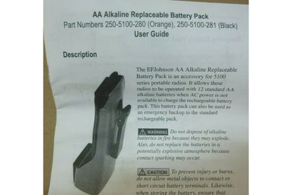 EF JOHNSON 250-5100-281 9V AA ALKALINE REPLACEABLE BATTERY PACK FOR 5100 RADIOS | Industrial MRO Replacement Parts, Manufacturing Machine Parts &amp; Components, Heavy Equipment Parts Supplier