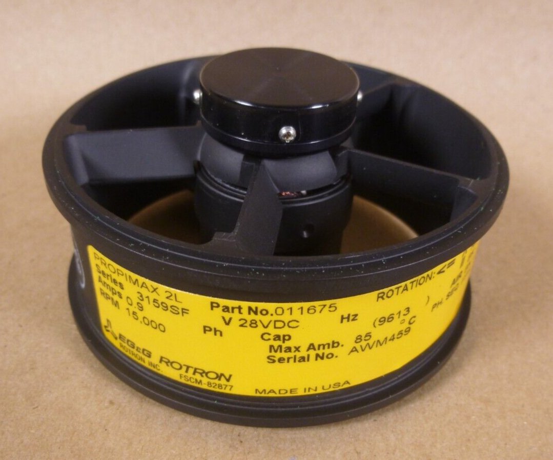 EG&amp;G Rotron USA Propimax 2L 011675 Tubeaxial Fan 3159SF 28VDC 15,000RPM 0.9Amp | Industrial MRO Replacement Parts, Manufacturing Machine Parts &amp; Components, Heavy Equipment Parts Supplier