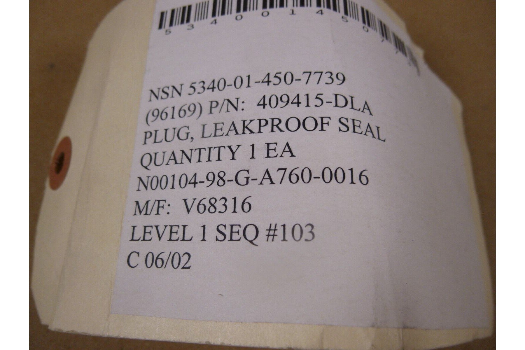 Electric Boat 409415 Leakproof Seal Plug Navship , 5340-01-450-7739 | Industrial MRO Replacement Parts, Manufacturing Machine Parts &amp; Components, Heavy Equipment Parts Supplier