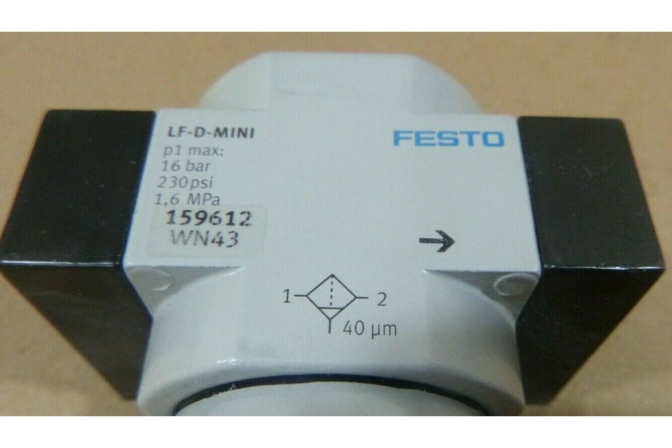 FESTO 1/8”PT PNEUMATIC AIR IN-LINE FILTER 40-MICRON LF-1/8-D-MINI 159612 16 BAR | Industrial MRO Replacement Parts, Manufacturing Machine Parts &amp; Components, Heavy Equipment Parts Supplier