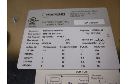 Franklin Control EMS4XS-9/J-G8-9 EMS Energy Management Starter SCE-16148ELJSS | Electrical MRO Replacement Parts &amp; Components and Commercial Electrical Supplies Company