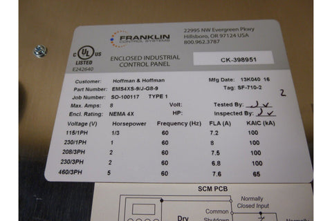 Franklin Control EMS4XS - 9/J - G8 - 9 EMS Energy Management Starter SCE - 16148ELJSS - Royal Equipment Royal Equipment