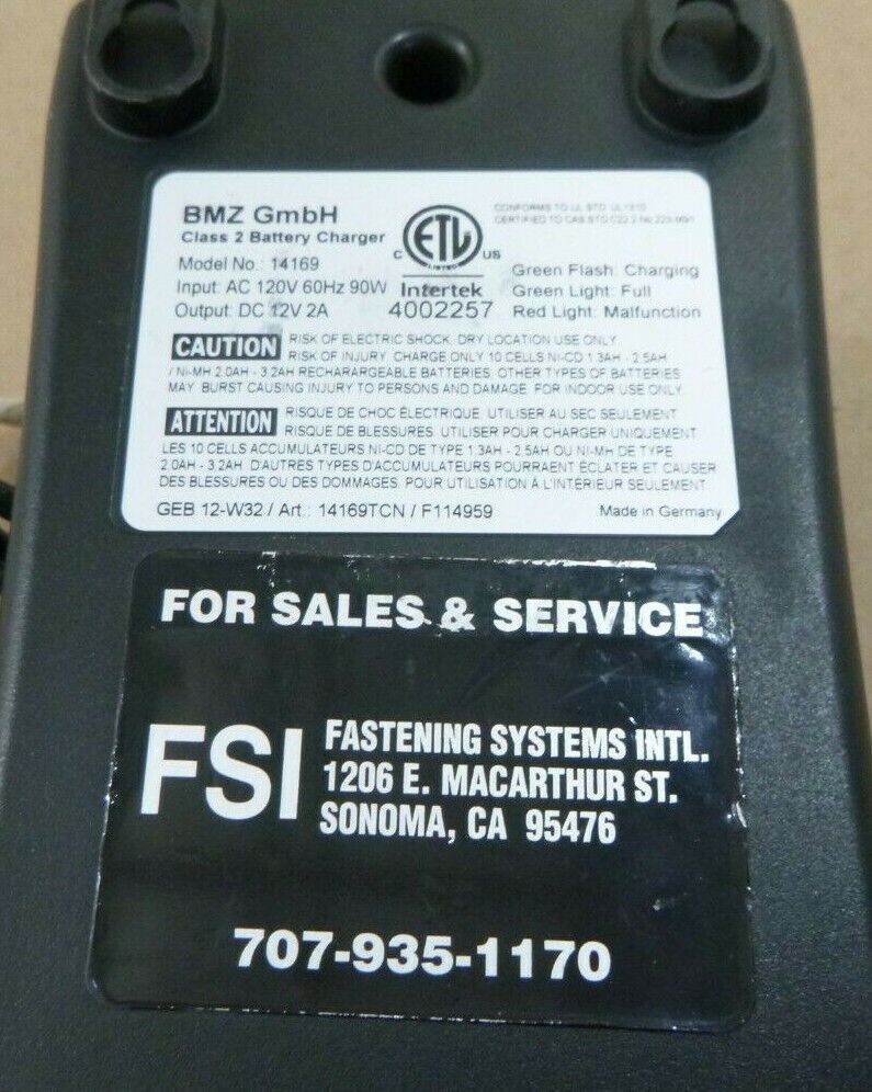 FSI F-4000A BATTERY CHARGER NiCd + NiMH 110V/12V FOR PT-4000 BLIND RIVETER | Industrial MRO Tools and Replacement Industrial Equipment Components