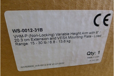 GCX VHM - P 15 - 30lbs Variable Height Arm w/ 8" Extension & VESA Mounting Plate - Royal Equipment GCXOther Business & Industrial