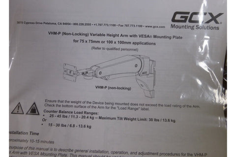 GCX VHM - P VESA 15 - 30lbs Variable Height Arm with VESA Mounting Plate Slide Below - Royal Equipment GCXOther Business & Industrial