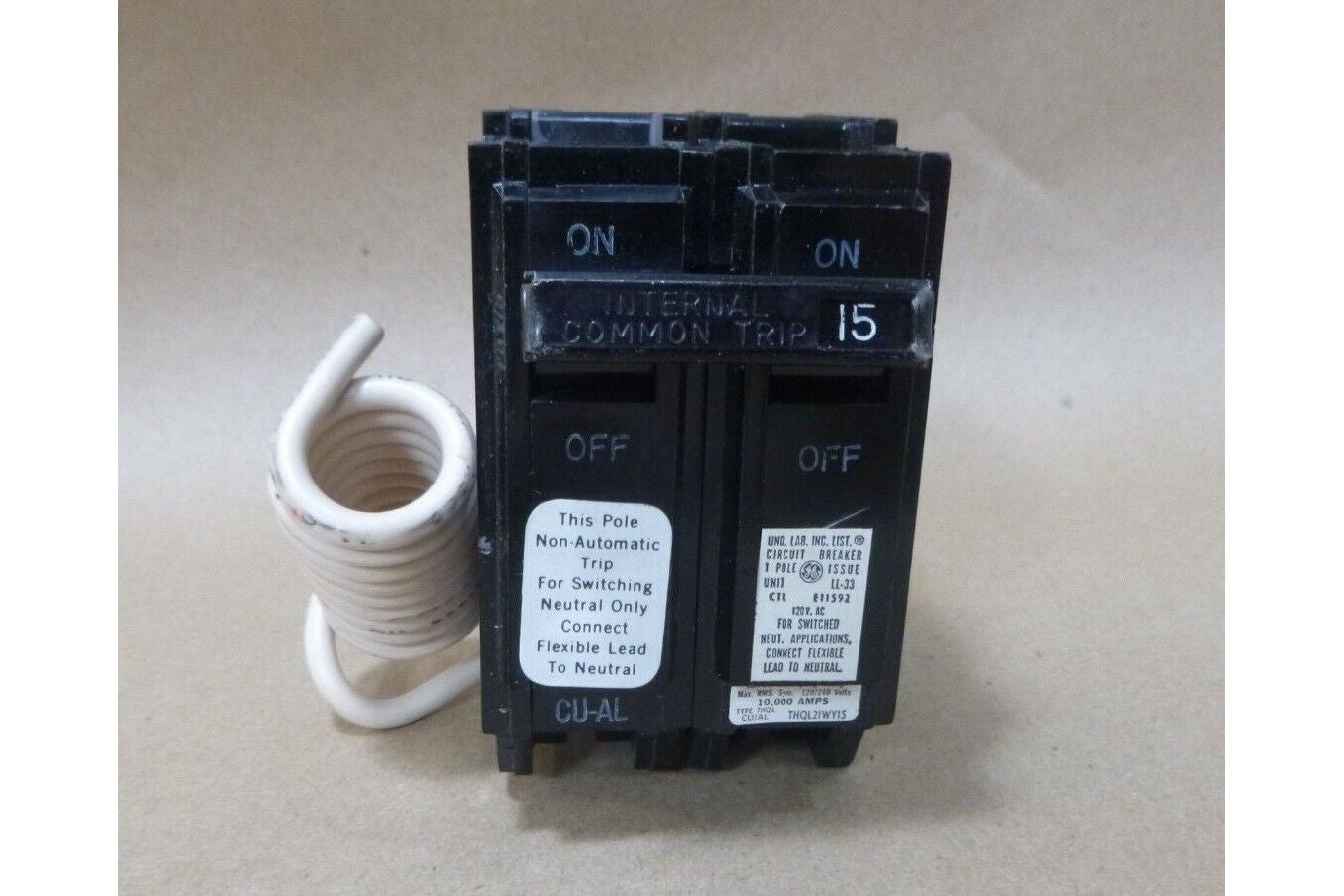 General Electric THQL21WY15 Circuit Breaker, 15 A, 120/240V Ac, 2 Pole, Plug In | Electrical MRO Replacement Parts &amp; Components and Commercial Electrical Supplies Company