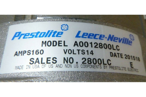 GENUINE OEM PRESTOLIE LEECE NEVILLE A0012800LC ALTERNATOR 160 AMP 14V 12V - Royal Equipment Prestolite