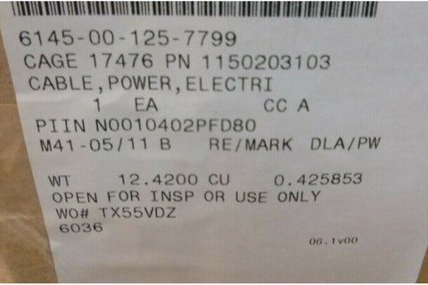 GOULD HS058D0375 - 2 SIMULATION SYSTEMS ELECTRICAL POWER CABLE , 6145 - 00 - 125 - 7799 - Royal Equipment GOULDParts