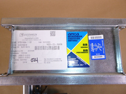 Greenheck Control Damper - VCD - 23 10"X10" W/ Belimo TFB120 Actuator - Royal Equipment GREENHECK