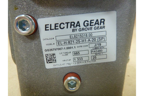 Grove Gear Hollow Shaft Gear Reducer 1.33 Hp. 25:1 Ratio EL - H - 821 - 25 - H1 - A - 20 - Royal Equipment Electra Grove GearGearboxes & Speed Reducers