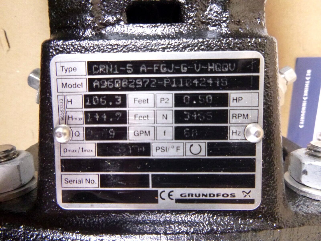 Grundfos Vertical Multistage Centrifugal Pump CRN1-5 A-FGJ-G-V-HQQV, 1/2 Hp 3 Ph | Industrial Electric Motors, Pumps &amp; Parts
